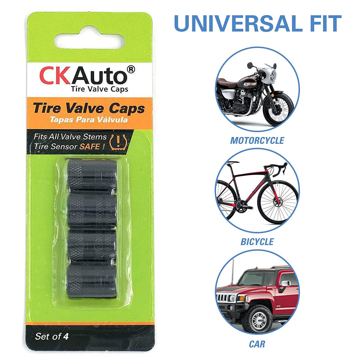 CKAuto Tire Valve Stem Caps, Aluminum Black, 4 pcs/Pack Jansha Store