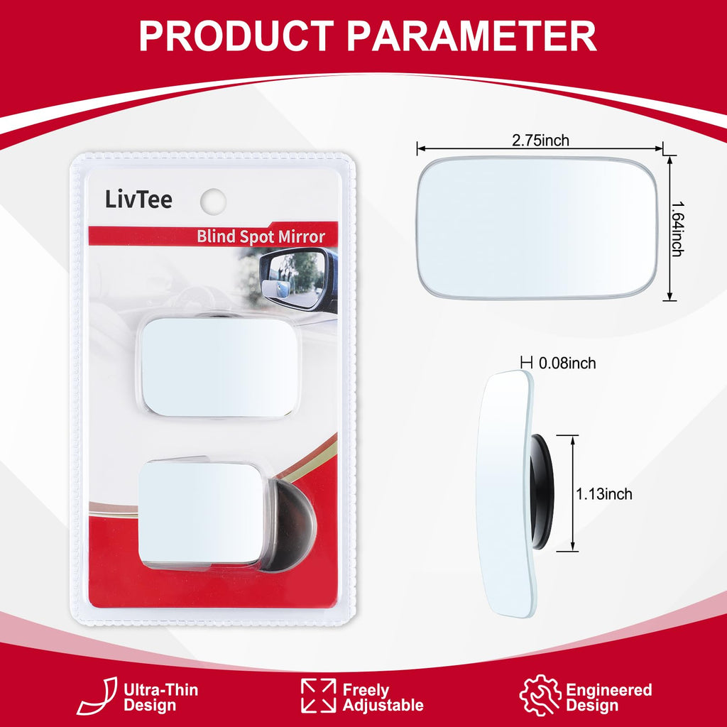 LivTee Blind Spot Mirror, 2" Round HD Glass Frameless Convex Rear View Mirrors Exterior Accessories with Wide Angle Adjustable Stick for Car SUV and Trucks, Pack of 2 Jansha Store
