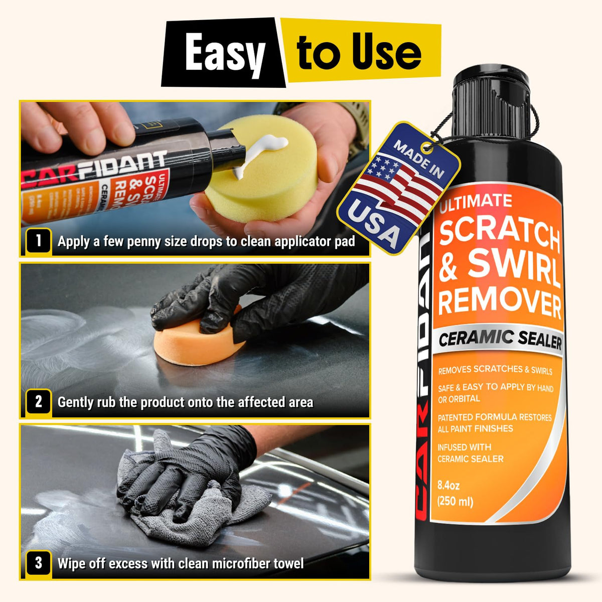 Carfidant Scratch Repair and Swirl Remover - Car Paint Scratch Remover & Restorer Kit with Buffer Pad - Polishing & Waxing Kits - Compound for Vehicles Paint Repair - 8.4 fl. Oz. Jansha Store