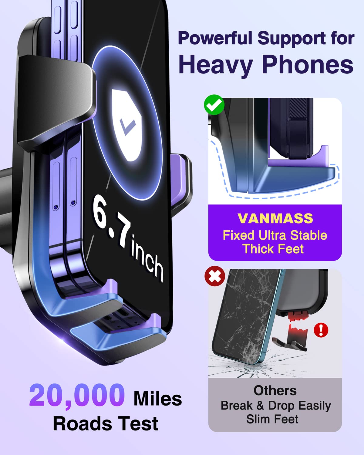 VANMASS【85+LBS Strongest Suction & Military-Grade Ultimate Car Phone Mount【Patent Safety Certs】 Cell Phone Holder for Dash Windshield Vent for iPhone 18 17 Pro Max Automobile Interior Sets, Ink Black Jansha Store