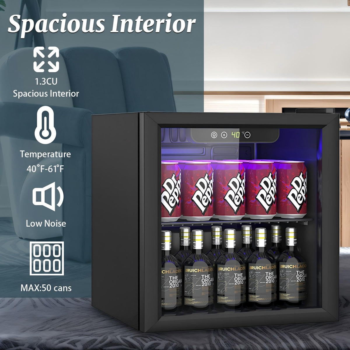 DOGHLY 1.7 Cu.ft Mini Fridge Glass Door, 72 Cans Beverage Refrigerator Jansha Store