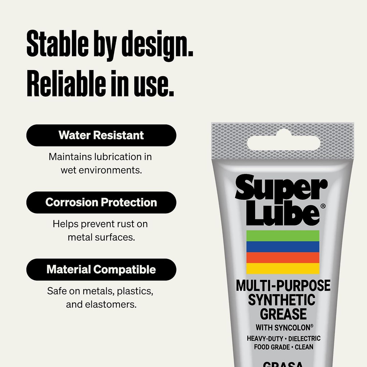 Super Lube Multi-Purpose Synthetic Grease w/ Syncolon - High Temperature, Water & Corrosion Resistant Grease - Workshop & Industrial Use - Food Grade - Translucent White - Tube - 3 oz (21030) Jansha Store