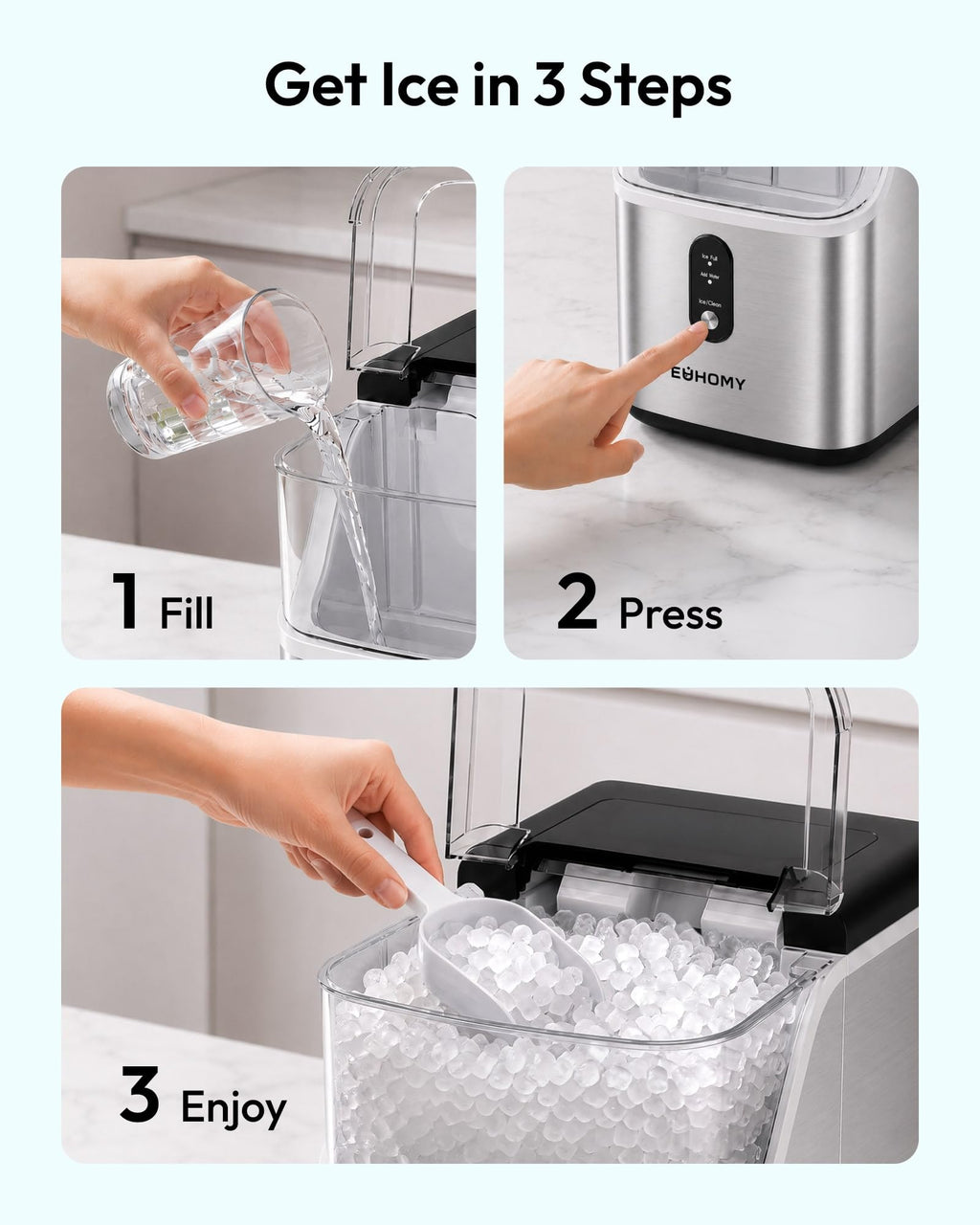 EUHOMY Nugget Ice Maker Countertop, 35lbs/24H, Ready in 7 Mins, Stainless Jansha Store