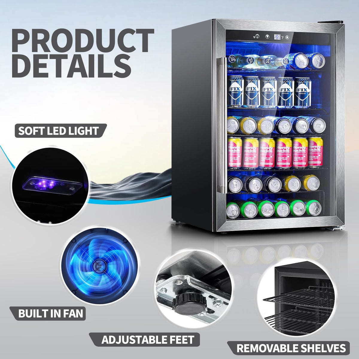 Antarctic Star Beverage Refrigerator Cooler 68 Can, Mini Fridge with Glass Door for Beer Drinks Wine,Freestanding Small Fridge with Electronic Temperature Control for Home and Bar,1.7 cu.ft Jansha Store