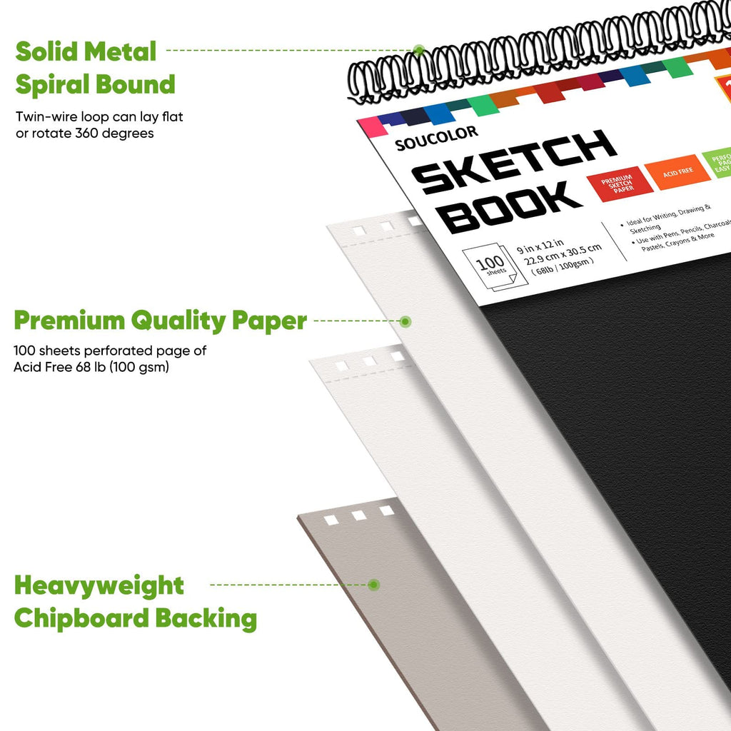 Soucolor Sketch Book 9" x 12", 100 Sheets Kids Art Sketchbook Drawing Pad Jansha Store