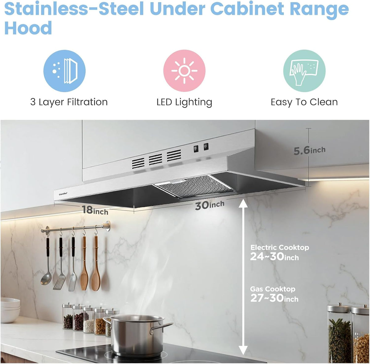 COMFEE' Range Hood 30 Inch Under Cabinet 200 CFM Ducted/Ductless Jansha Store