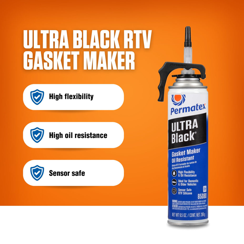 Permatex 82180 Ultra Black Maximum Oil Resistance RTV Silicone Gasket Maker, Sensor Safe and Non-Corrosive, for High Flex and Oil Resistant Applications 3 oz Jansha Store