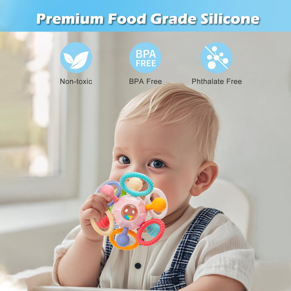 Baby Montessori Sensory Teething Toy 0-6 6-12 Months, Teether Ball & Rattle Jansha Store