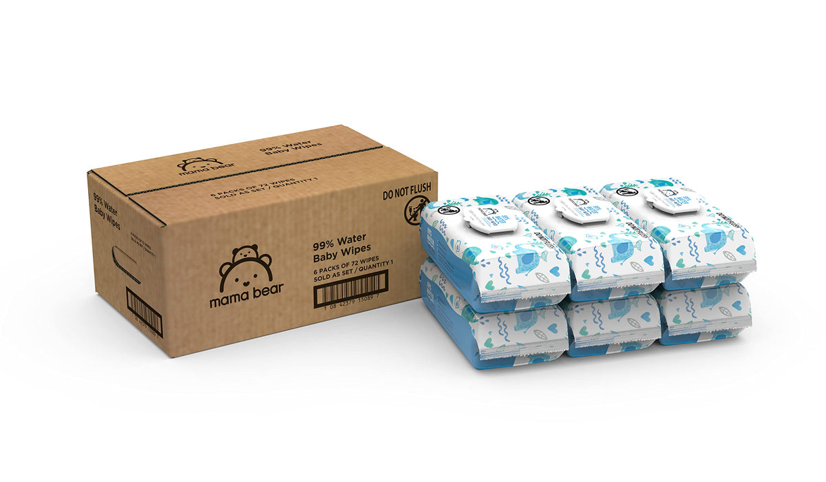 Amazon Brand - Mama Bear 99% Water Baby Wipes, Hypoallergenic, Fragrance Free,72 Count (Pack of 6) Jansha Store