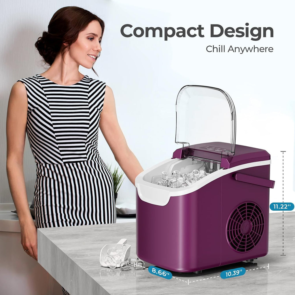 Countertop Ice Maker Machine, 8 Ice Cubes in 6 mins, 26lb/Day Bullet Ice with 2 Sizes- Portable Mini, Energy Saving & Basket/Scoop for Home/Party/Travel/Camping/Bar,Purple Jansha Store
