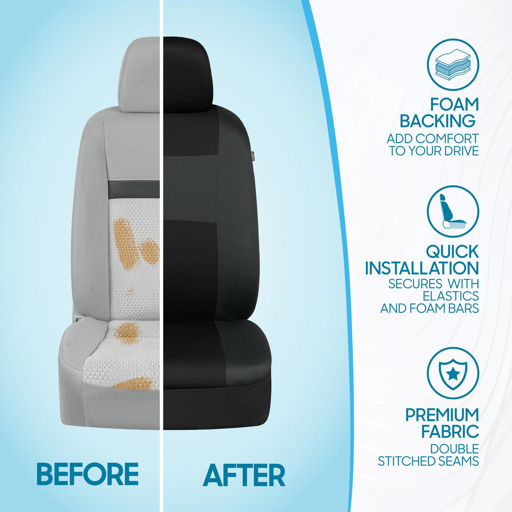 BDK PolyPro Car Seat Covers Full Set in Solid Black, Front and Rear Split Bench Seat Covers for Cars, Easy to Install Car Seats Cover Set and Accessories for Auto Trucks Van SUV - Solid Black Jansha Store