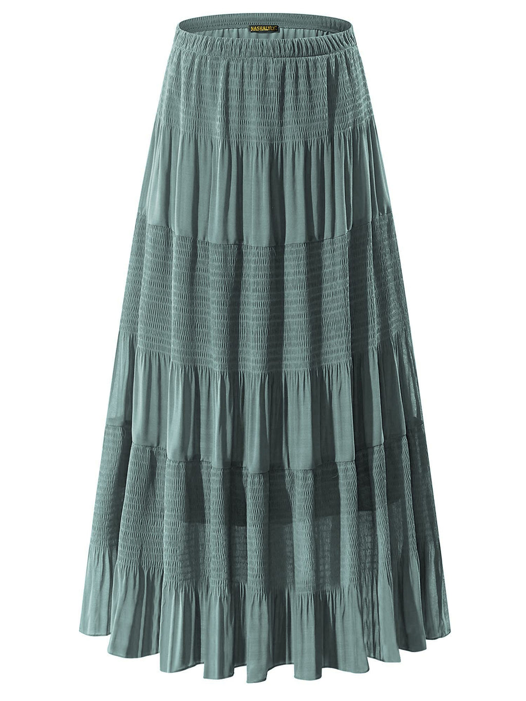 NASHALYLY Women's Chiffon Elastic High Waist Pleated A-Line Maxi Skirts Jansha Store