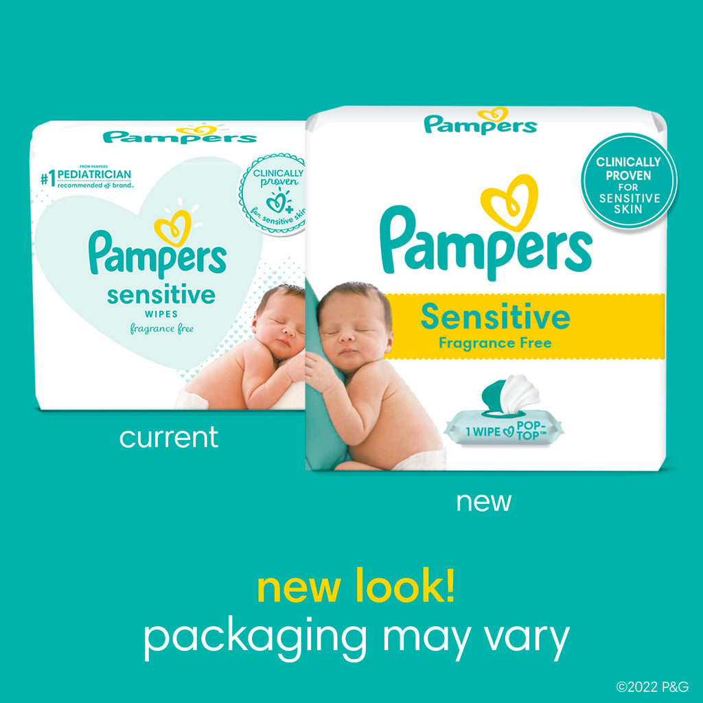 Pampers Sensitive Baby Wipes, Unscented, Fragrance Free, Clinically Proven, Water Based, Hypoallergenic, Multi-Use, Hand Wipes, 1008 Wipes Total (18X Flip-Top Packs) Jansha Store