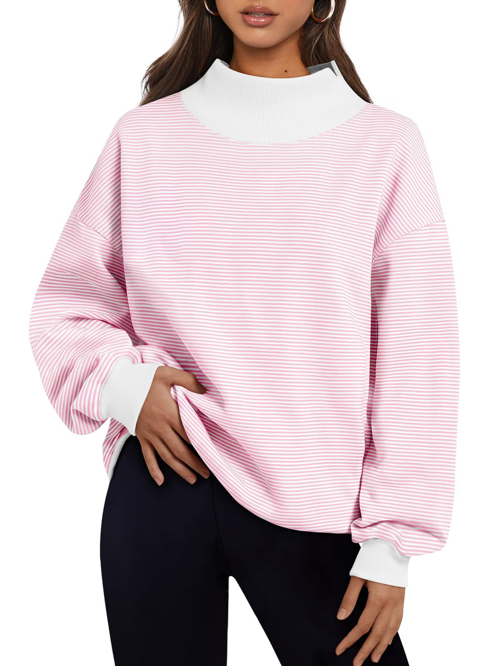 Trendy Queen Womens Mock Neck Sweatshirts Oversized Pullover Fall Outfits Jansha Store