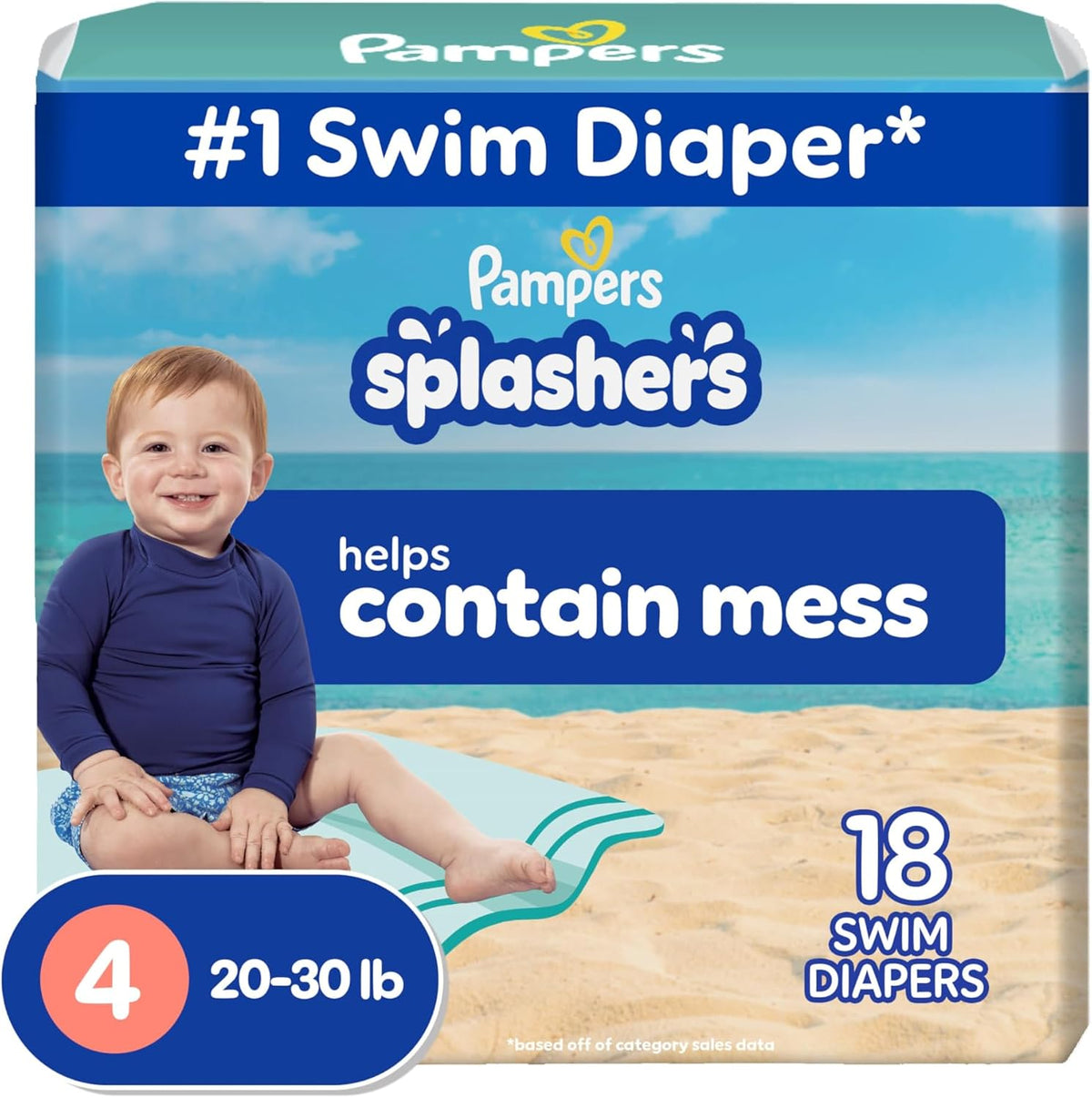 Pampers Splashers Swim Diapers, Size 4, 18 Count, Disposable Swim Diapers, Contains Mess, No Swell Jansha Store