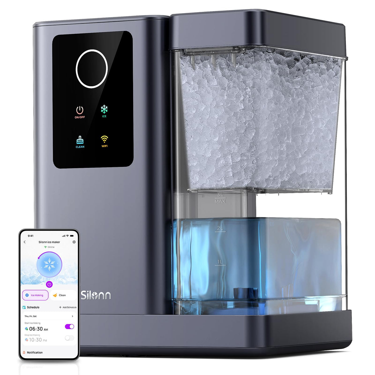 Silonn Ice Maker Countertop, 9 Cubes Ready in 6 Mins, 26lbs in 24Hrs, Self-Cleaning Ice Machine with Ice Scoop and Basket, 2 Sizes of Bullet Ice for Home Kitchen Office Bar Party Jansha Store