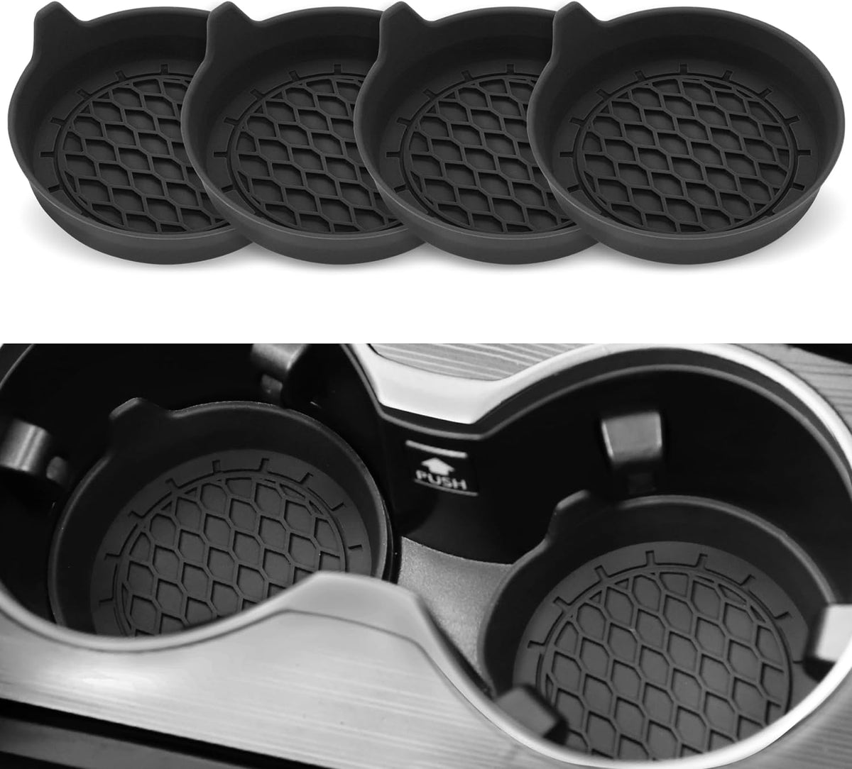 SINGARO Car Cup Holder Coaster, Silicone Cup Holder Insert, Universal Non-Slip Cup Holders, Car Accessories Interior for Women and Man Interior Sets 4 Pack Black Jansha Store