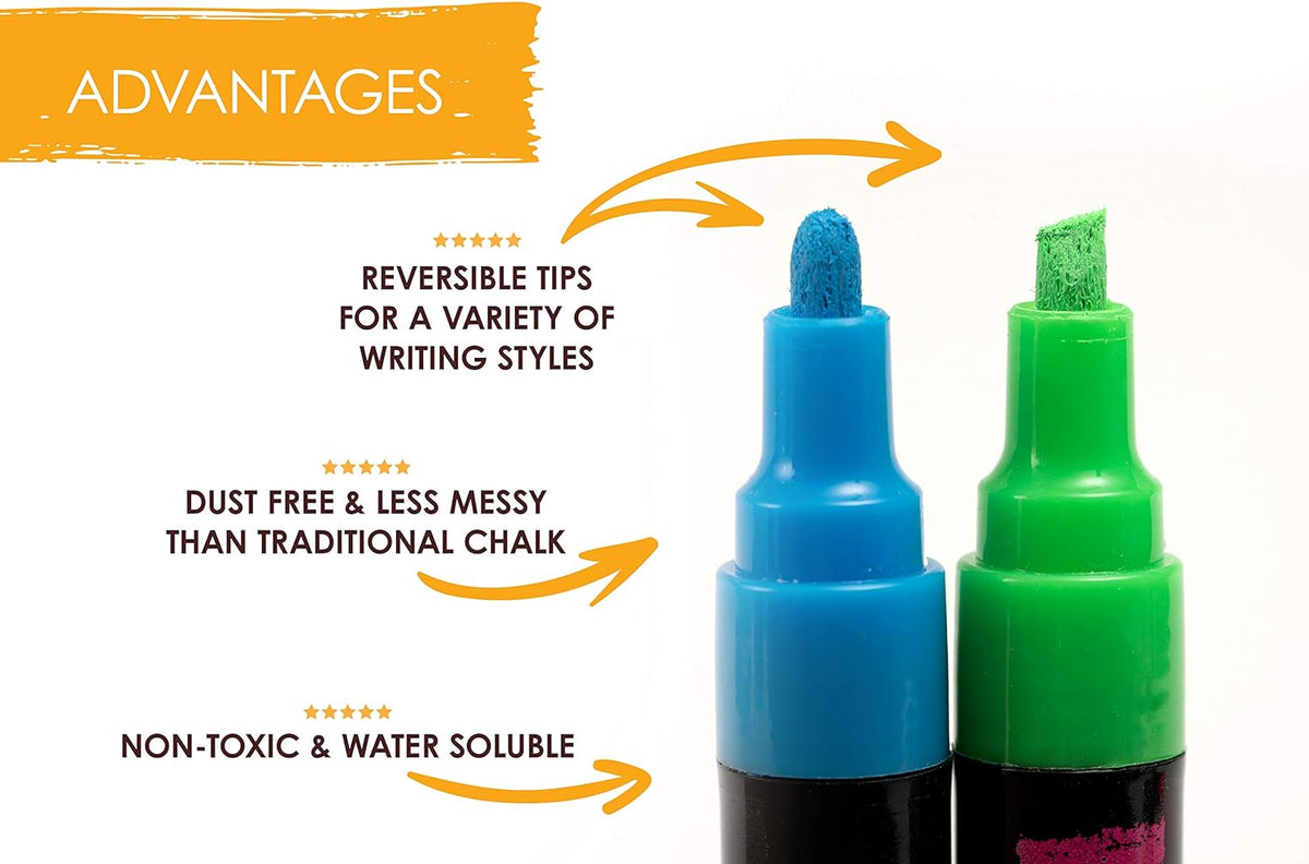 Bandle B. Chalk Markers - 8 Vibrant, Erasable, Non-Toxic, Water-Based, Reversible Tips. For Glass or Chalkboard Markers for Businesses, Restaurants, Liquid Drawing Chalk (Vibrant 6mm) Jansha Store
