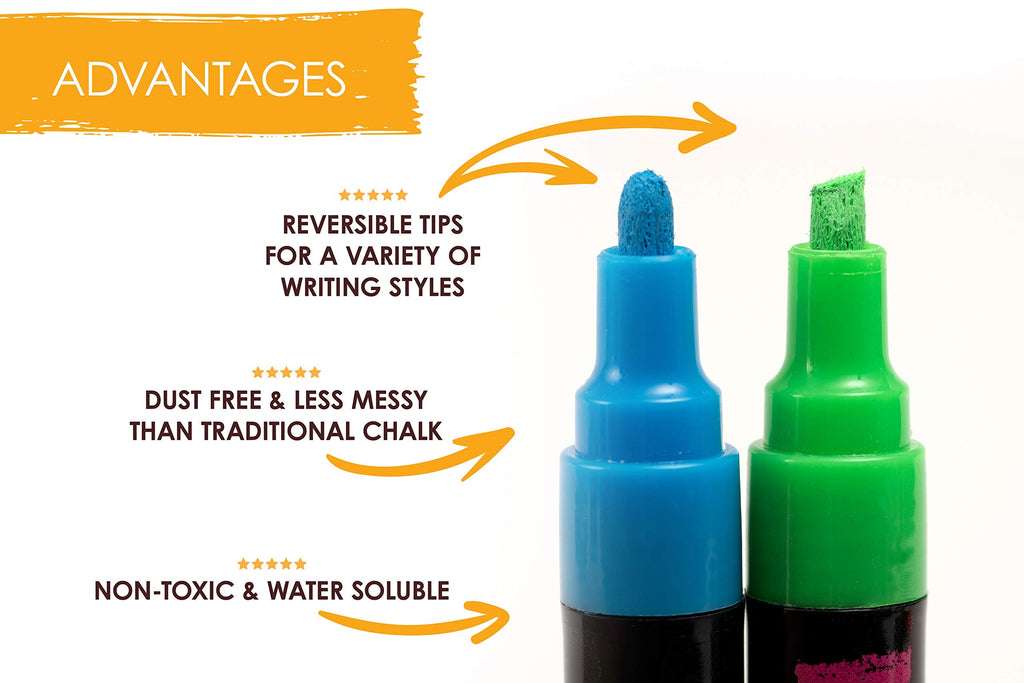 Bandle B. Chalk Markers - 8 Vibrant, Erasable, Non-Toxic, Water-Based, Reversible Tips. For Glass or Chalkboard Markers for Businesses, Restaurants, Liquid Drawing Chalk (Vibrant 6mm) Jansha Store
