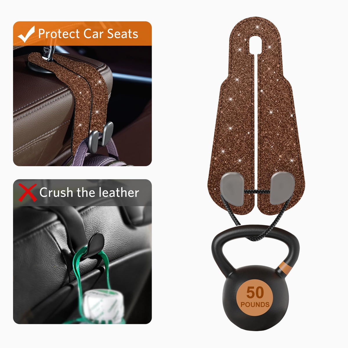 CoBak Purse Hook for Car - Universal Premium Stitched Leather and Aluminum-Magnesium Alloy Double Car Seat Back Storage Hook for Purses, Handbags, Bags (2 Pack),Black Jansha Store