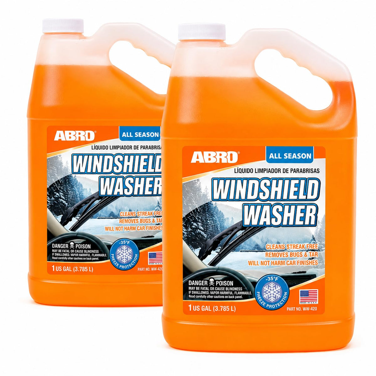 ABRO Windshield Washer Fluid 1 Gallon, Streak-Free Bug Remover, 1 Pack Jansha Store