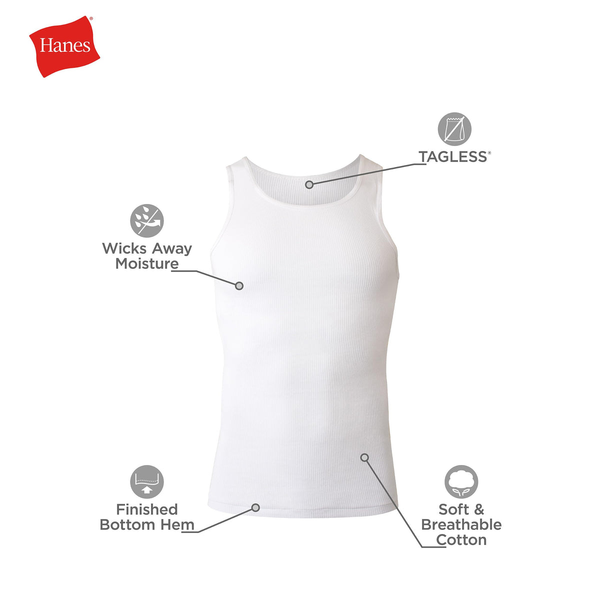 Hanes Men's Tank Undershirt Pack, Cotton Tank Undershirt, Moisture-Wicking, Breathable, White or Grey/Black, Multi-Pack Jansha Store