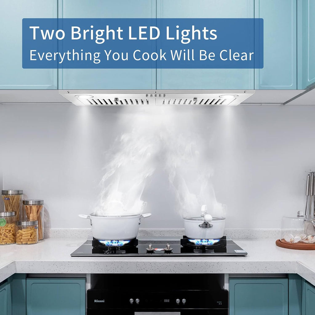 Range Hood Insert 30 inch,Stainless Steel Kitchen Vent Hood 600CFM,Built-in Kitchen Stove Hood w/Front Button Controls and Front LED Lights,Baffle Filters,Ducted/ductless Convertible Duct Jansha Store