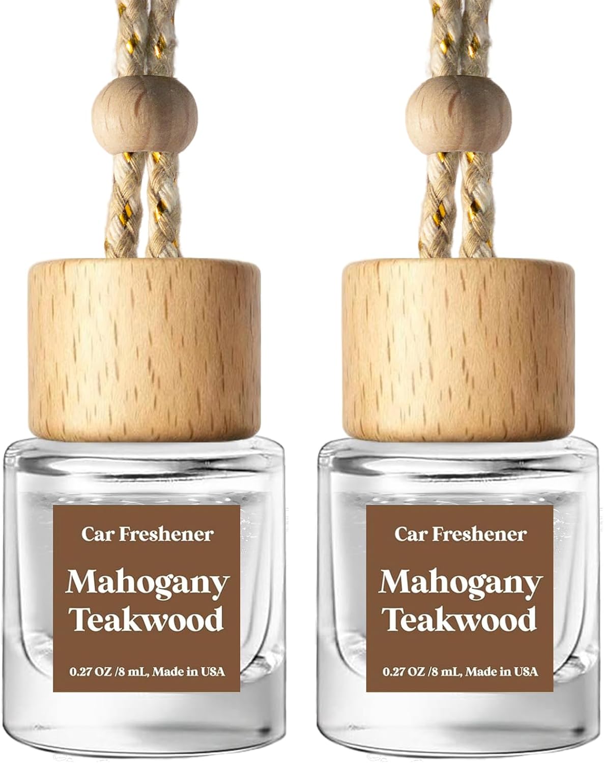C Classy Car Air Freshener Hanging 2 Pack, Mahogany Teakwood Essential Oil Diffuser, Cute Glass Bottle, Long-Lasting Fragrance Car Accessories for Women & Men, Made in USA Jansha Store
