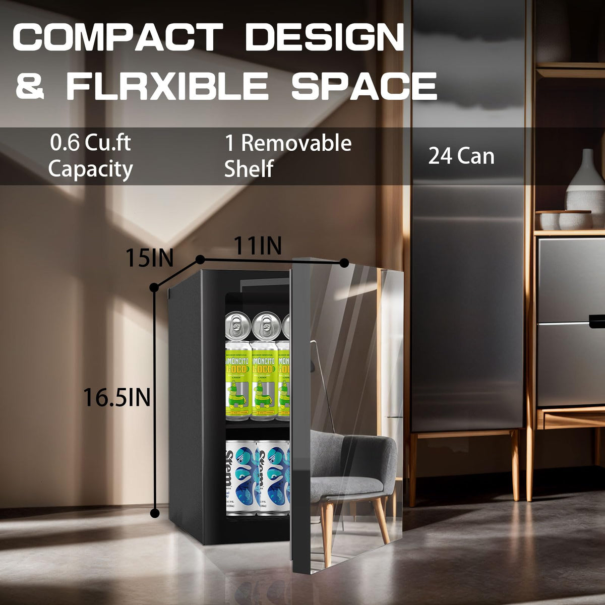 Erivess 24 Can Mini Fridge, 0.6 Cu.ft Beverage Refrigerator Cooler, Black Jansha Store