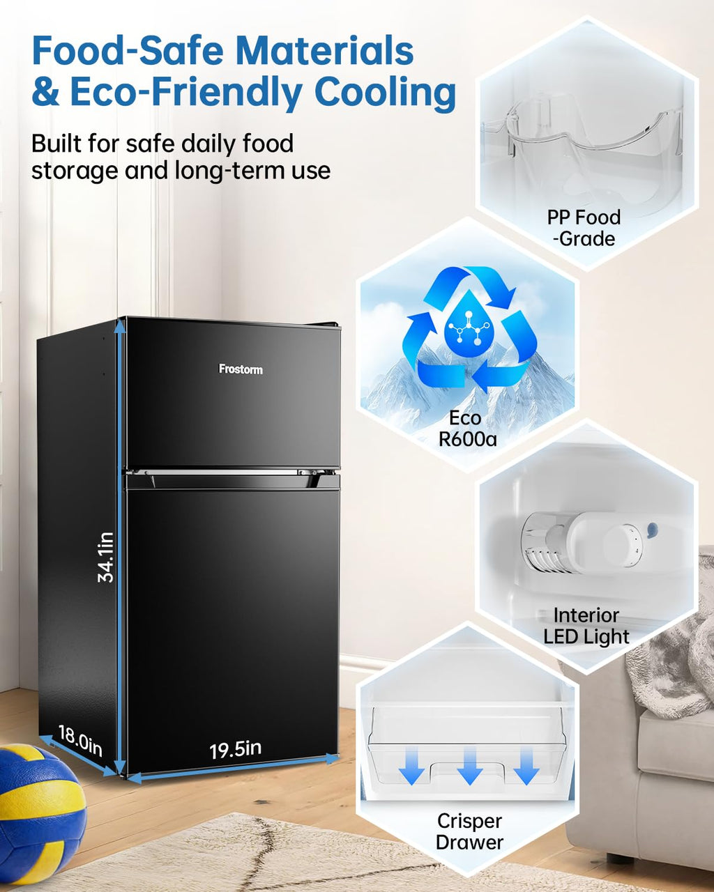 3.2 Cu Ft Mini Fridge with Freezer, Single Door Upright Freezer Jansha Store