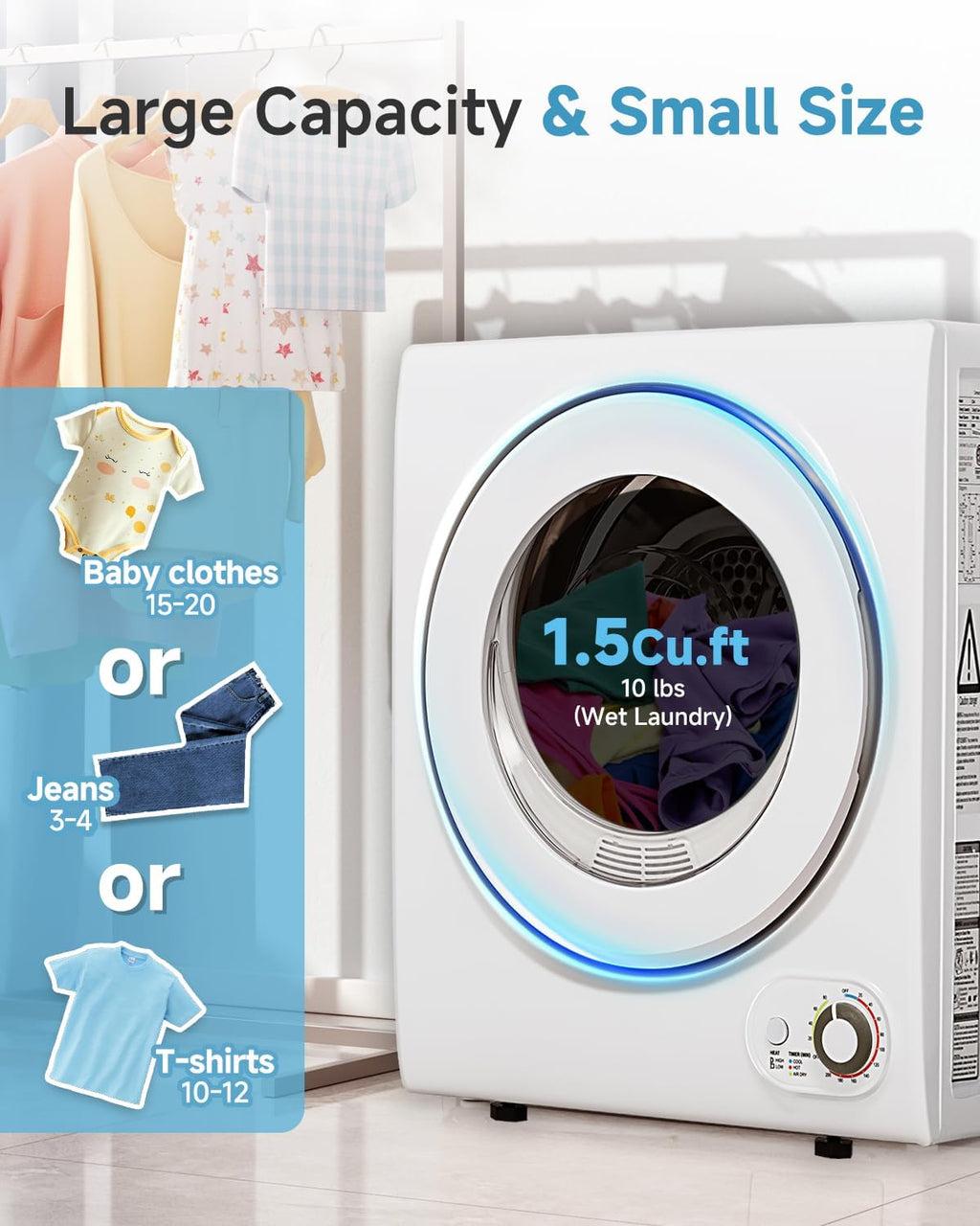 Feelfunn 850W Portable Clothes Dryer with 4 Automatic Drying Modes Jansha Store