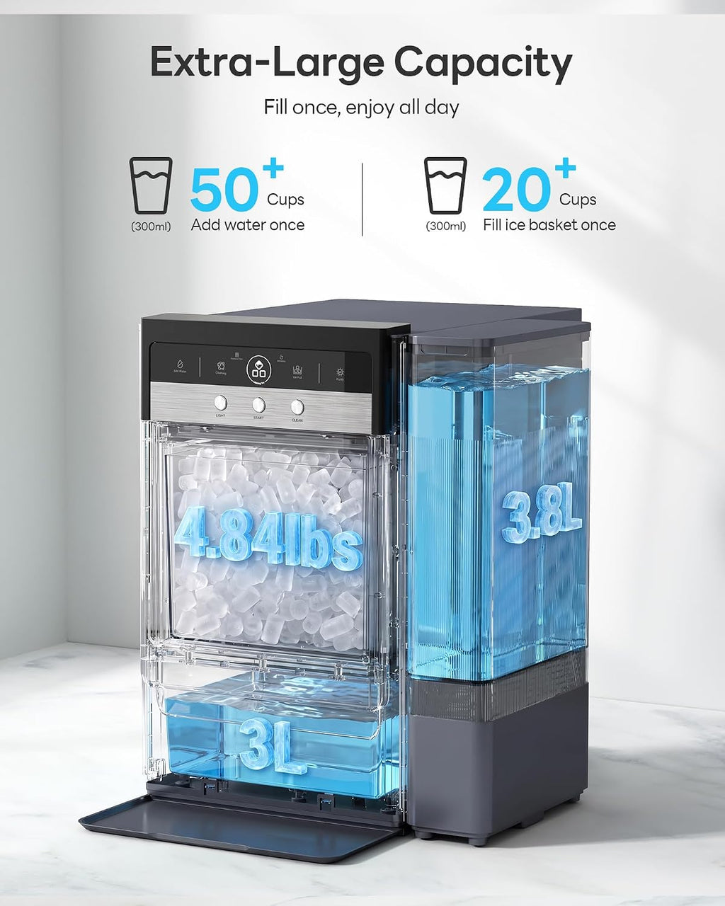 Nugget Ice Maker Countertop 60lbs/24H, 5-Min Ice Output, UV-C Purify Jansha Store