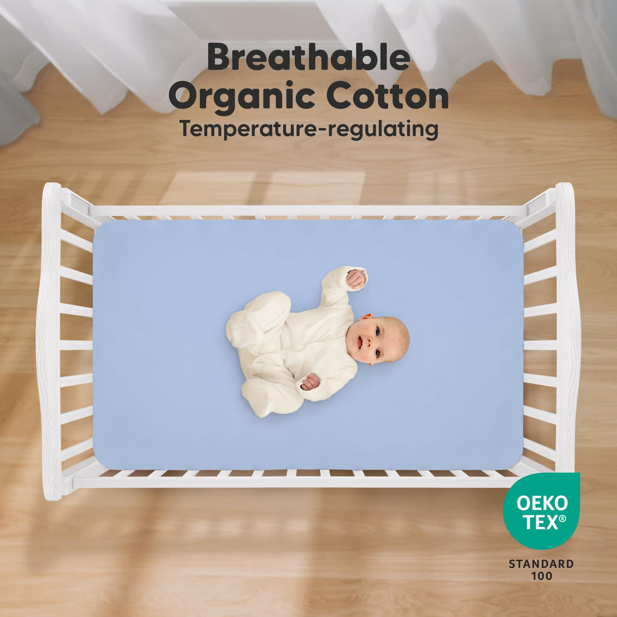 KeaBabies 2pk Organic Cotton Crib Sheets for Boys Girls 52x28, Soft White Jansha Store