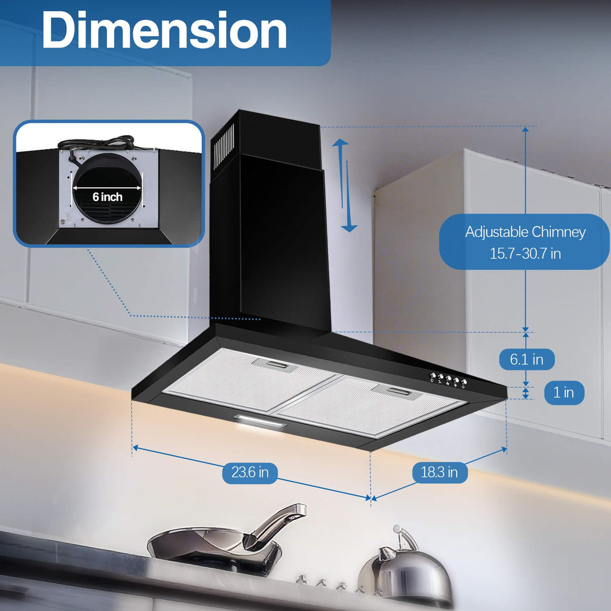 SNDOAS Black Range Hood,Wall Mount Range Hood 30 inch,Stainless Steel Kitchen Hood with Ducted/Ductless Convertible,Stove Vent Hood,Aluminum Filters,3 Speed Exhaust Fan,LED Light,Button Control Jansha Store