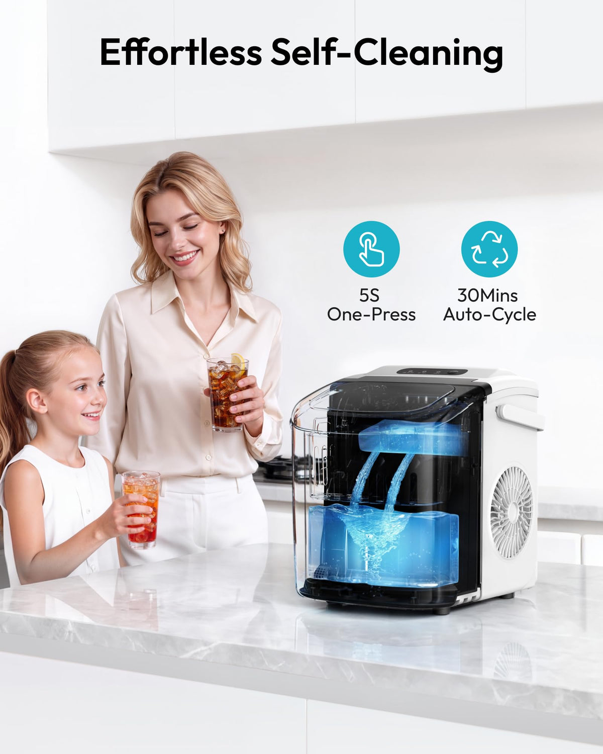 EUHOMY Countertop Ice Maker Machine with Handle, 26lbs in 24Hrs, 9 Ice Cubes Ready in 6 Mins, Auto-Cleaning Portable Ice Maker with Basket and Scoop, for Home/Kitchen/Camping/RV. (Black) Jansha Store
