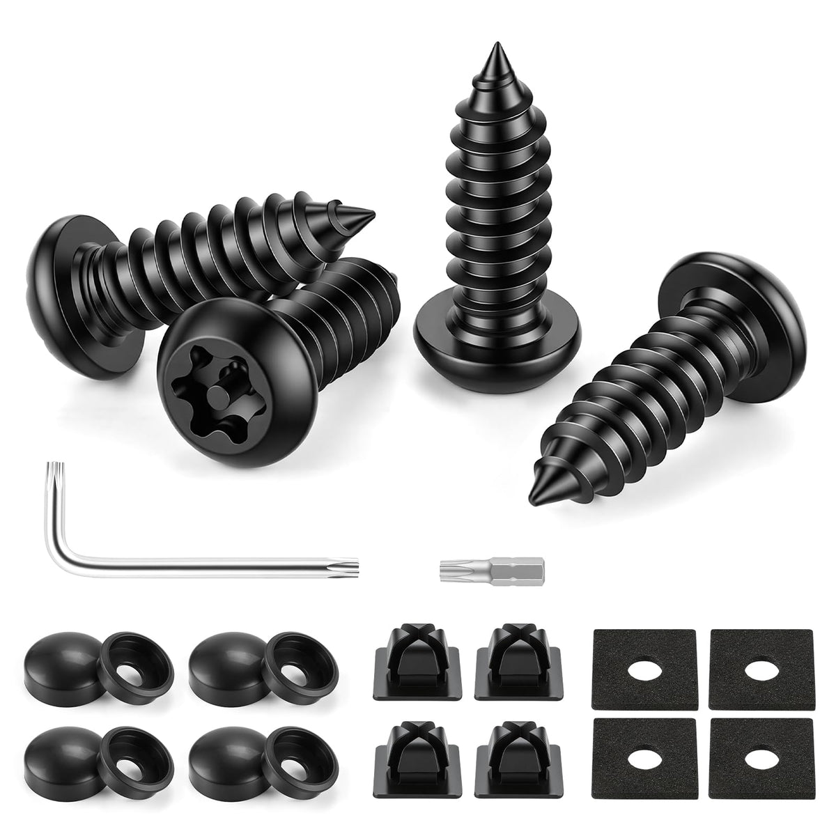 LivTee Rustproof License Plate Screws for Securing License Plates Frames and Covers on Cars and Trucks, 4 Sets Premium Stainless Steel Self Tapping Mounting Bolts (Black Zinc Plated) Jansha Store