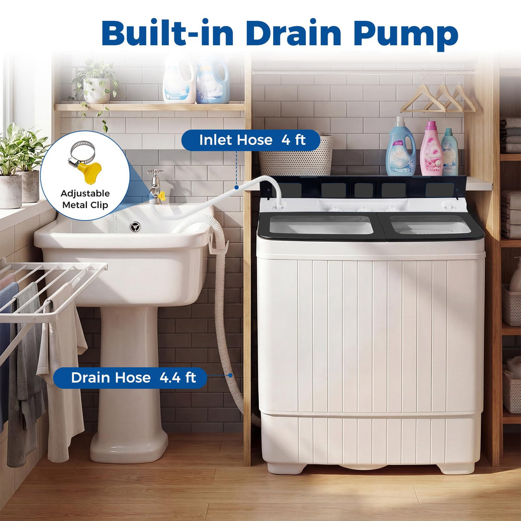 COSTWAY 26Lbs Portable Washing Machine with Built-in Drain Pump, Blue Jansha Store