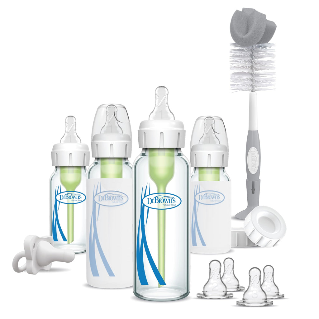 Dr. Brown's Anti-Colic Options+ Narrow Glass Baby Bottle, 8 oz/250 mL, with Level 1 Slow Flow Nipple, BPA-Free, 0m+, 1 Pack Jansha Store