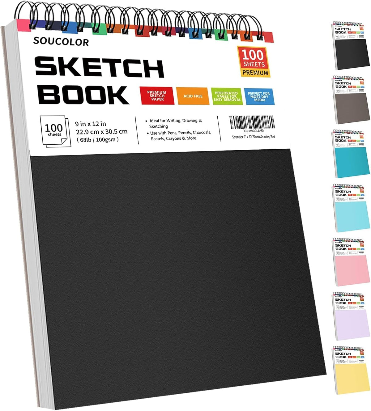 Soucolor Sketch Book 9" x 12", 100 Sheets Kids Art Sketchbook Drawing Pad Jansha Store