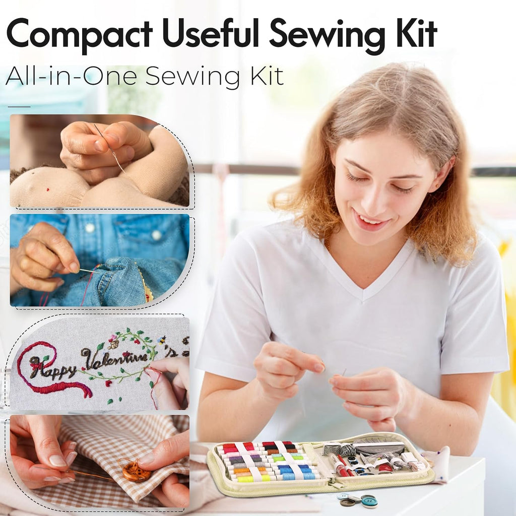 Coquimbo Sewing Kit Gifts for Adults Teen Grils Women Mom Grandma, Portable Sewing Supplies Contains Tape Measure, Scissors, Thimble, Thread, Sewing Needles (Beige, M) Jansha Store