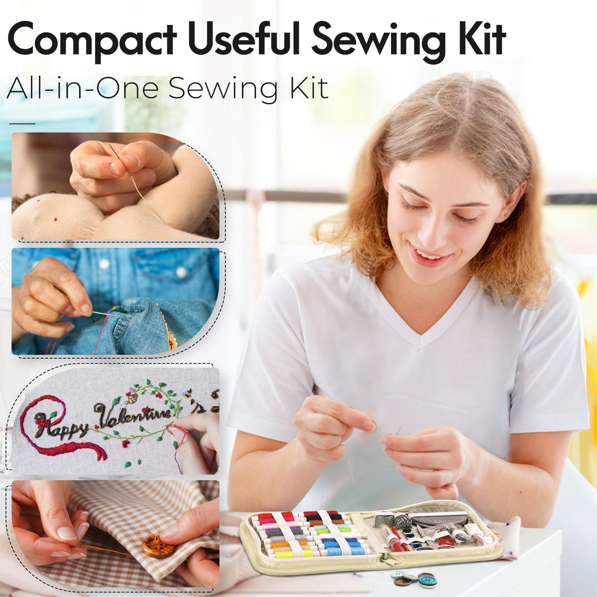 Coquimbo Sewing Kit Gifts for Adults Teen Grils Women Mom Grandma, Portable Sewing Supplies Contains Tape Measure, Scissors, Thimble, Thread, Sewing Needles (Beige, M) Jansha Store