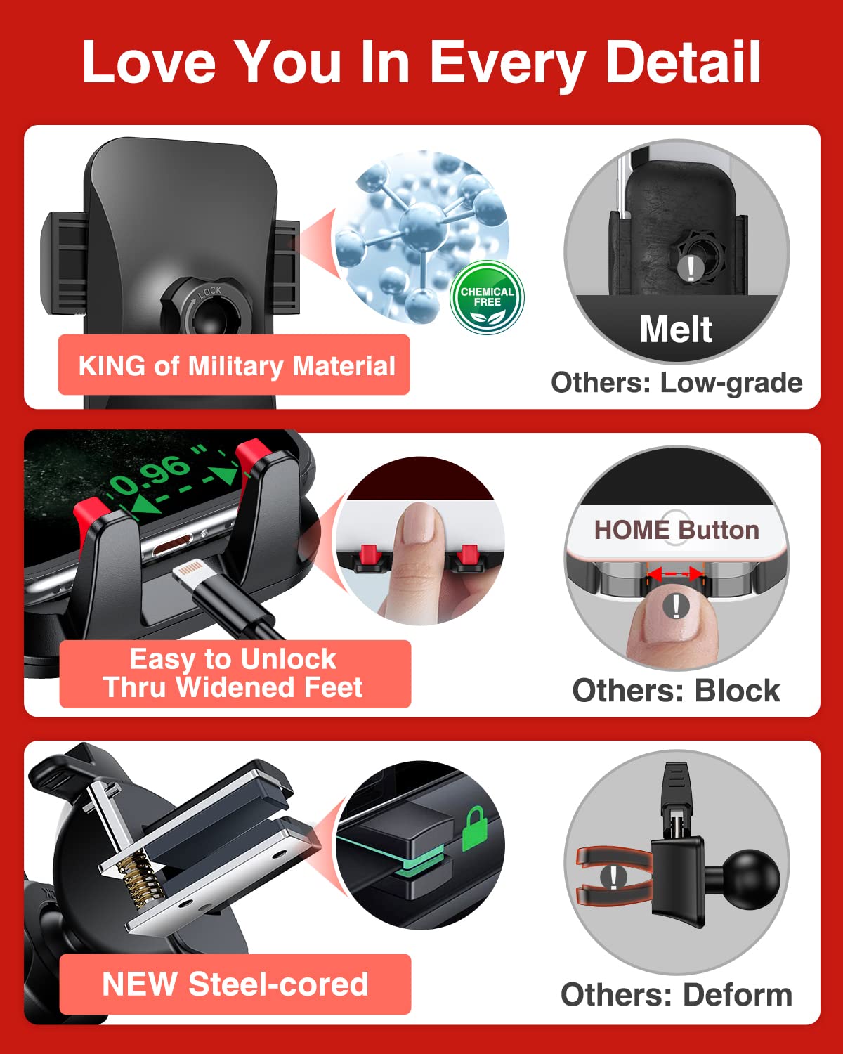 VANMASS【85+LBS Strongest Suction & Military-Grade Ultimate Car Phone Mount【Patent Safety Certs】 Cell Phone Holder for Dash Windshield Vent for iPhone 18 17 Pro Max Automobile Interior Sets, Ink Black Jansha Store