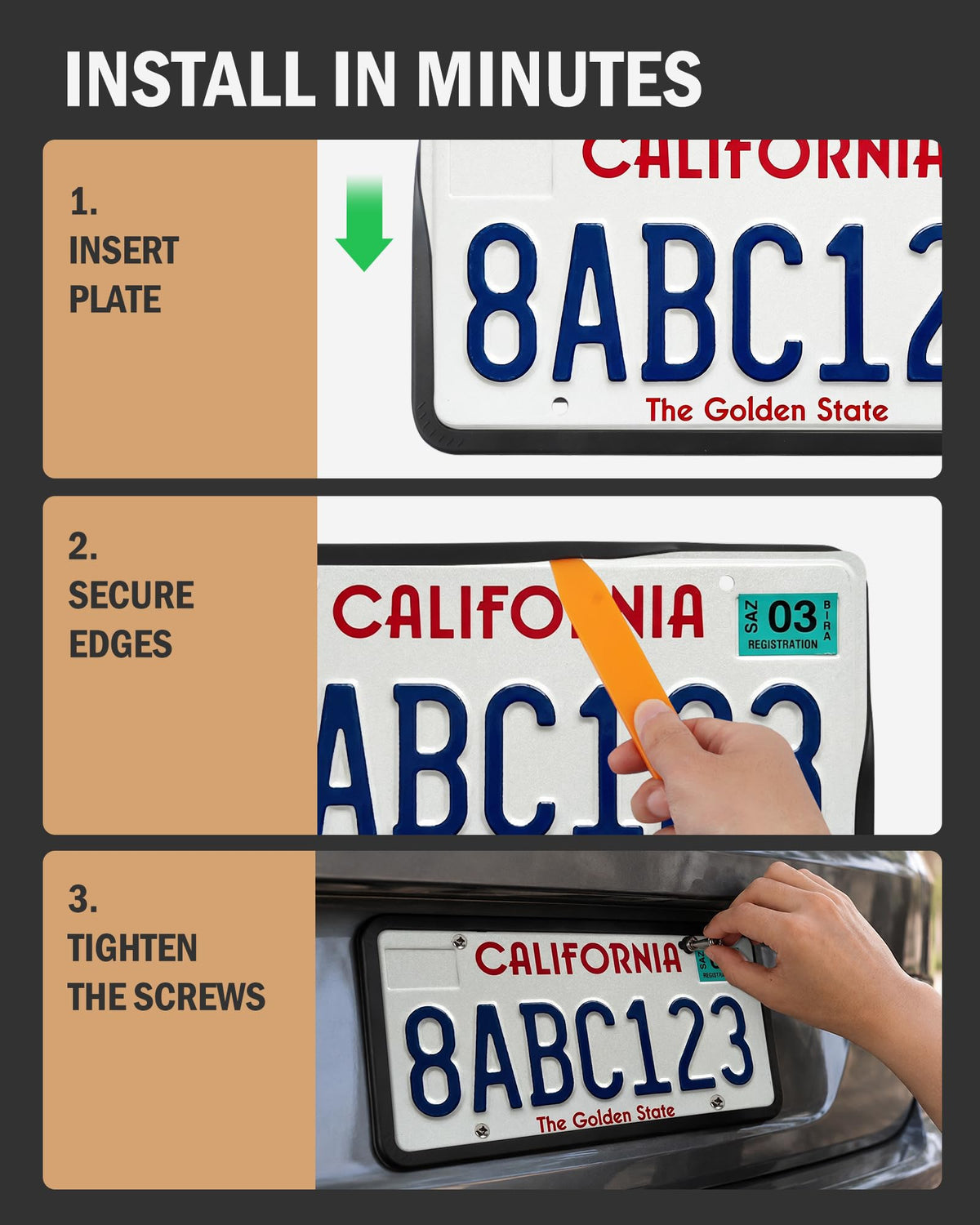 Aujen Silicone License Plate Frames Black, 2 Pack Car License Plate Frame, Universal US Black License Plate Holders Brackets Rust-Proof, Weather & Rattle-Proof, Car Accessories Jansha Store