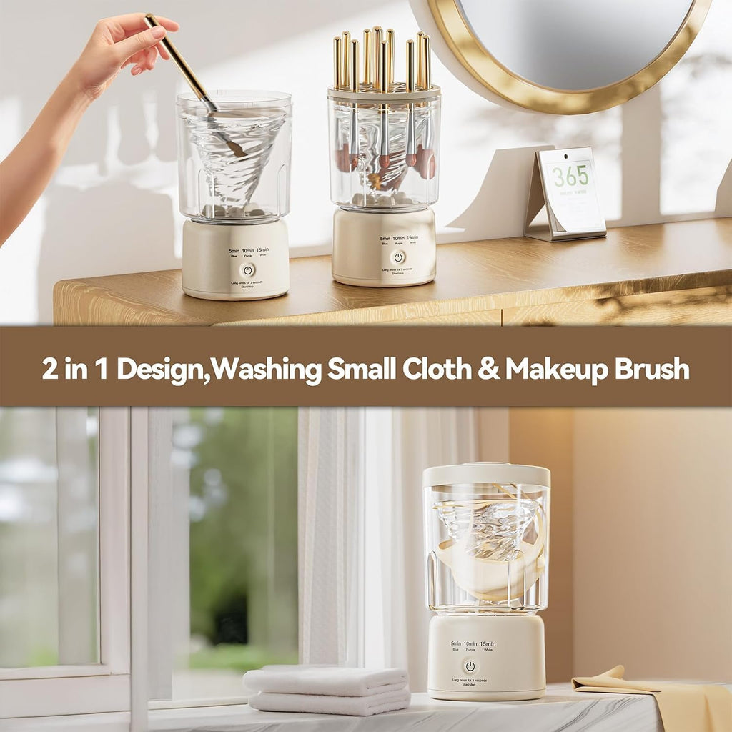Portable Mini Washing Machine, Rechargeable Underwear Washing Machine Makeup Brush Cleaner Machine Small Clothes Mini Washer for Home, Hotel, Travel and Camping (Cream) Jansha Store