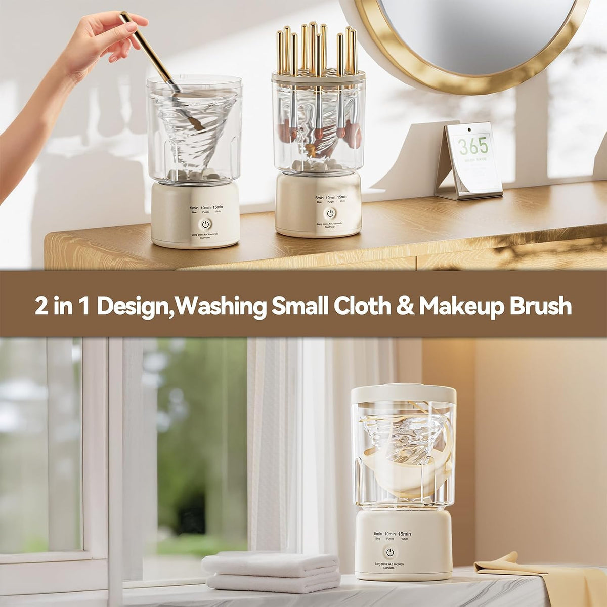 Portable Mini Washing Machine, Rechargeable Underwear Washing Machine Makeup Brush Cleaner Machine Small Clothes Mini Washer for Home, Hotel, Travel and Camping (Cream) Jansha Store