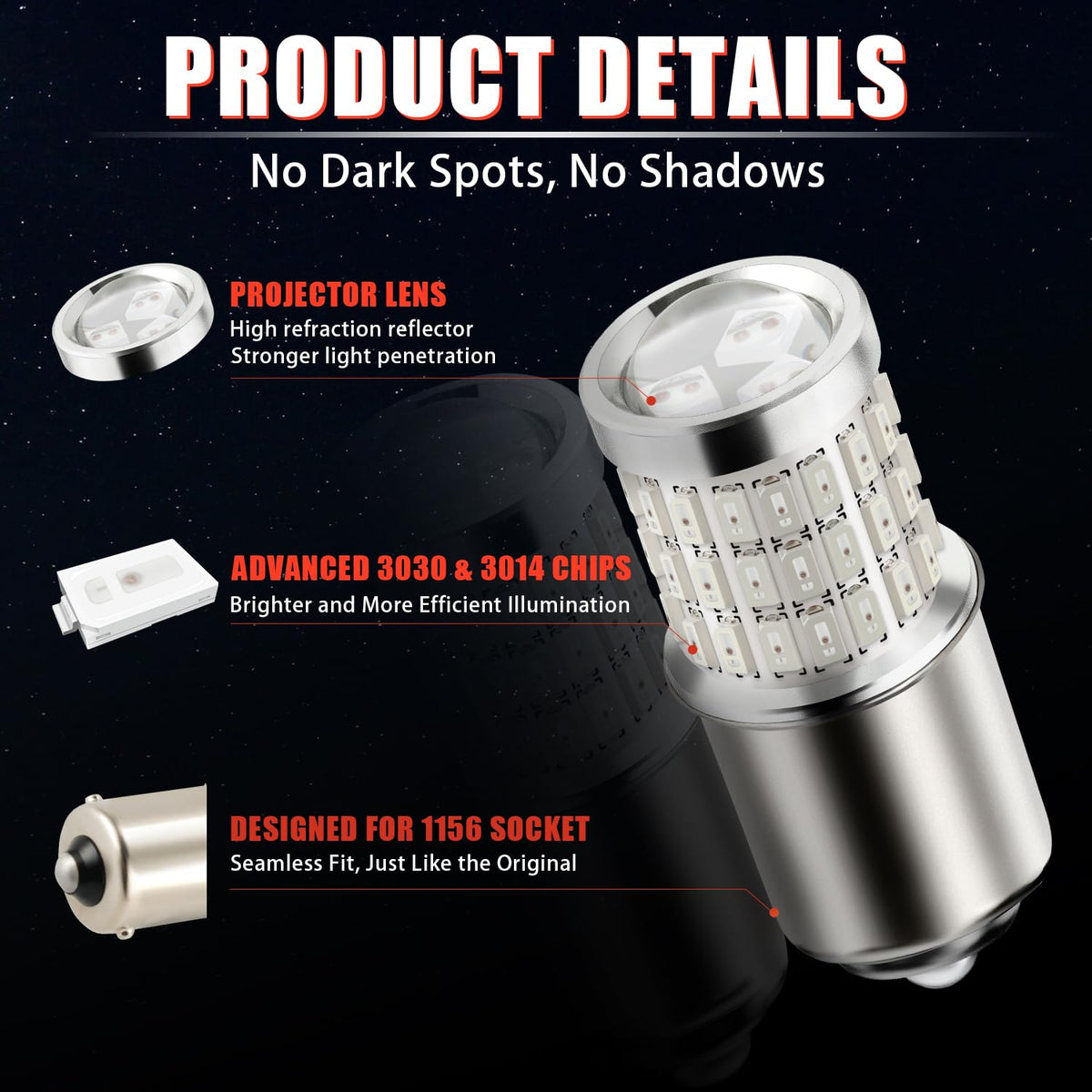 iBrightstar 3157 LED Bulb White, 4157 3156 LED Reverse Light Bulbs Super Bright for Tail Brake Lights Backup Lights Turn Signal Lights, 2 Pack Jansha Store