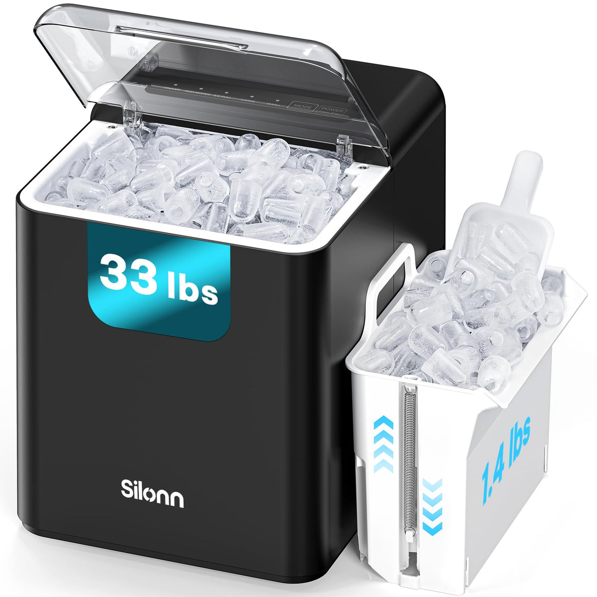 Silonn Countertop Ice Maker, Ice Makers Countertop with 2.5L Expandable Ice Basket & 1.8L Water Tank, 26Lbs/24H, 9 Bullet Ice in 6 Mins, Self-Cleaning, 2 Ice Sizes for Home Kitchen Jansha Store