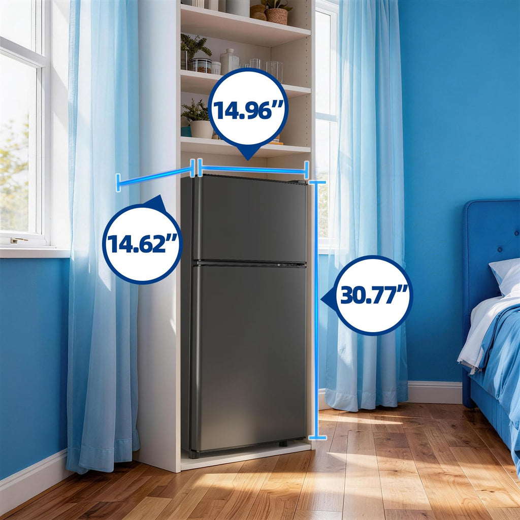 DEMULLER 45L Personal Double‑Door Mini Fridge With Freezer, Black Jansha Store