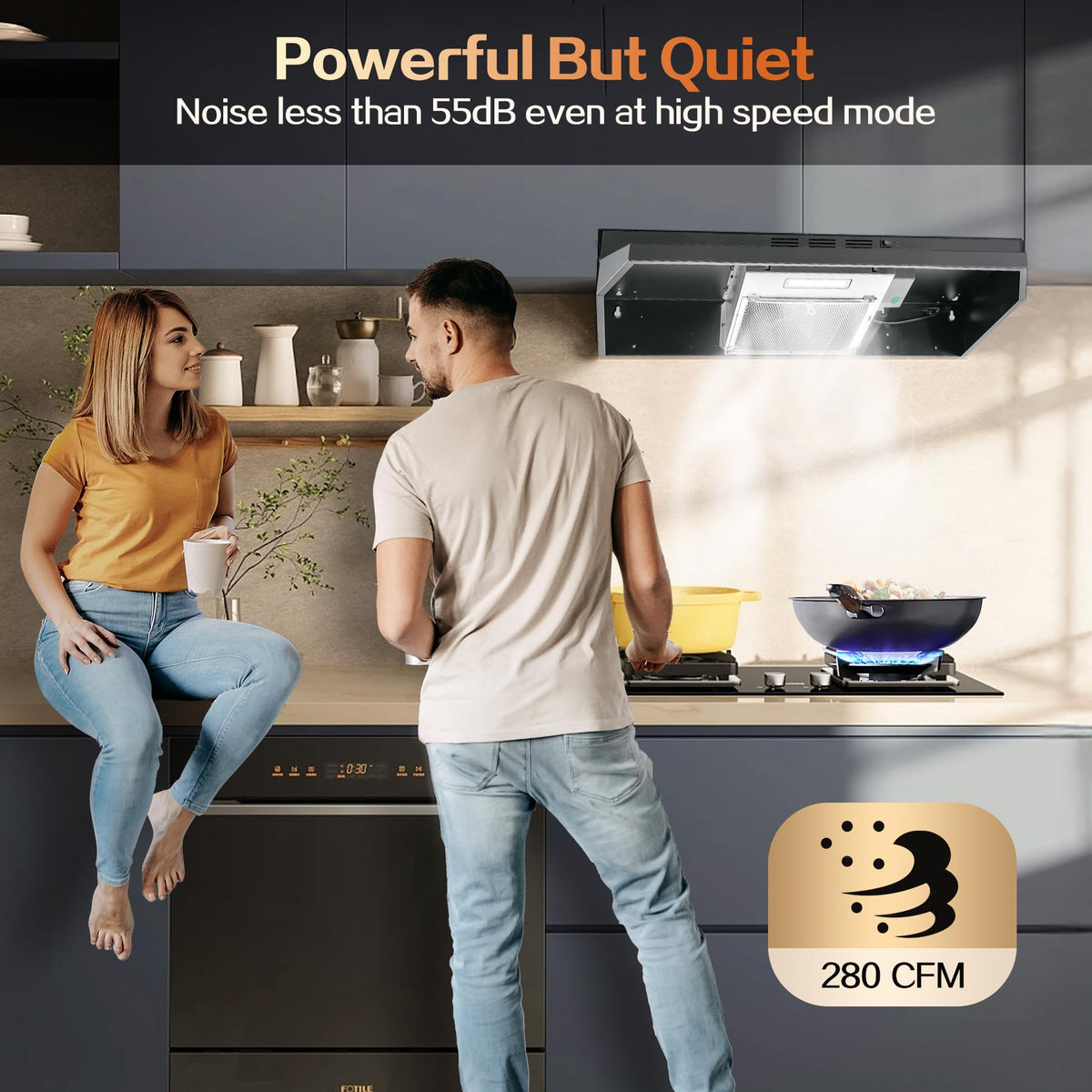 Range Hood 30 inch Under Cabinet, Stainless Steel Kitchen Vent Hood 280CFM, Built-in Kitchen Stove Hood w/Rocker Button Control, Ducted/Ductless Convertible Duct, 2 Speeds Fan, Bright LED Light Jansha Store