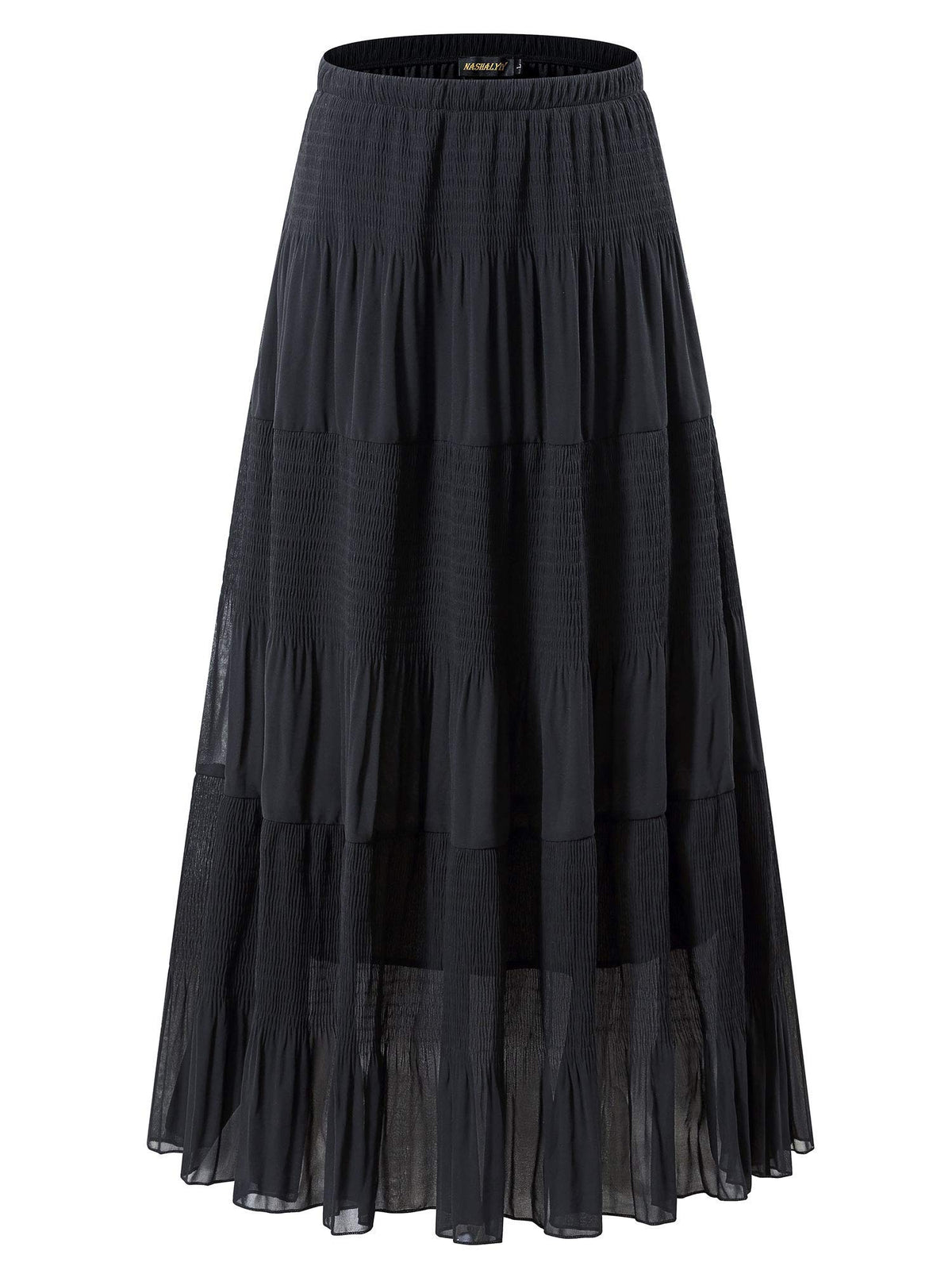 NASHALYLY Women's Chiffon Elastic High Waist Pleated A-Line Maxi Skirts Jansha Store